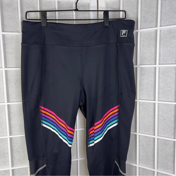 FILA Black Capri Leggings with Rainbow Stripes - Size Large - Picture 2 of 14